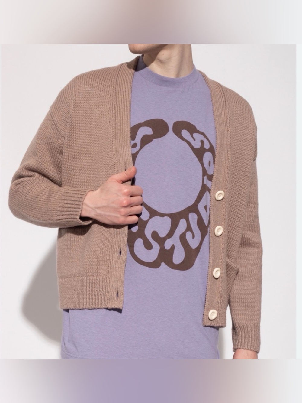 Acne Studios tan/camel Knit Cardigan with Ivory Buttons
